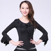 Square dance clothing top new long-sleeved flared sleeve sports dance clothing adult Latin dance dance clothes solid color