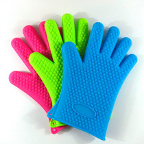 Thickened silicone glove microwave oven thermal insulation gloves electric oven baking gloves High temperature resistant five finger anti-burn gloves