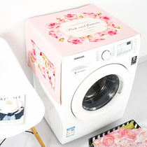Pink flowers Ins roller washing machine anti-dust cloth refrigerator cover towels bed head cabinet cover cloth cotton hemp cloth art dust cover