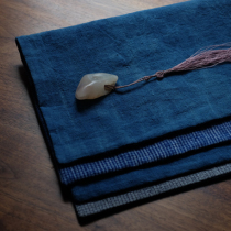 (Shizhou)Hand-woven handmade dark blue old rough cloth double-sided tea mat Tea towel Tea mat Dinner cloth placemat