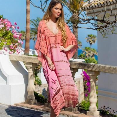 Fire Phoenix-Flow Europe and America New E-style imitation tie-dye pattern pink print beach sunscreen loose holiday skirt Biji