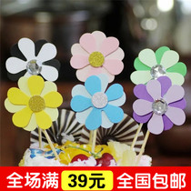 Cake Decoration Colorful Multicolor Petal Birthday Party Themed Fresh Cake Insert Flag Plugin Sunflower Chrysanthemum