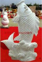 Marble Han white jade stone sculpted carp stone carvings art carp fish leaping over to the top of the sea