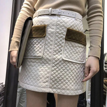 Pour-up Plaid velvet front zip pocket skirt Z A high waist A- line dress skirt 77425 no change