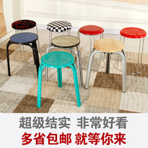 Stool Plastic round stool table stool Solid wood thickened stool surface household simple high stool fashion adult stool