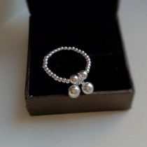 Original S925 sterling silver bead ring Sterling silver cute bell ring Elastic index finger ring ring female