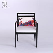 New Chinese solid wood dining chair fabric printing chair modern simple mandshurica dining chair living room furniture customization