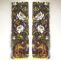 Special Thai wood carving lotus elephant solid wood gold leaf hanging screen TV background decoration wall hanging guest entrance hand painted