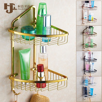 Golden all copper bathroom shelf European toilet toilet turret wall hanging corner basket net basket antique double layer