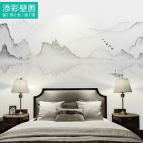 China Wind Tea Pavilion Tea Room Zen Wall Cloth Ink Black & White Landscape Background Wall Paper Cloth Upscale Decoration Custom Mural Painting