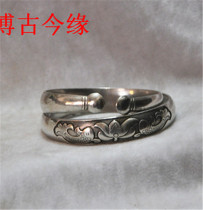 Jiu Yuyu imitation ancient white bronze silver plated bracelet half bead open lotus fish bracelet pair