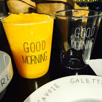 2 GOOD MORNING Heat Resistant Transparent Glass Cups Breakfast Cup Zakka Juice Cup Milk Cup