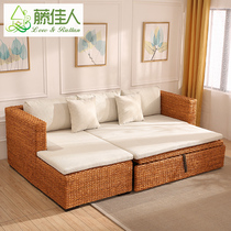 Natural rattan furniture telescopic sofa bed Small apartment sofa living room combination multi-function sofa can be customized ZH