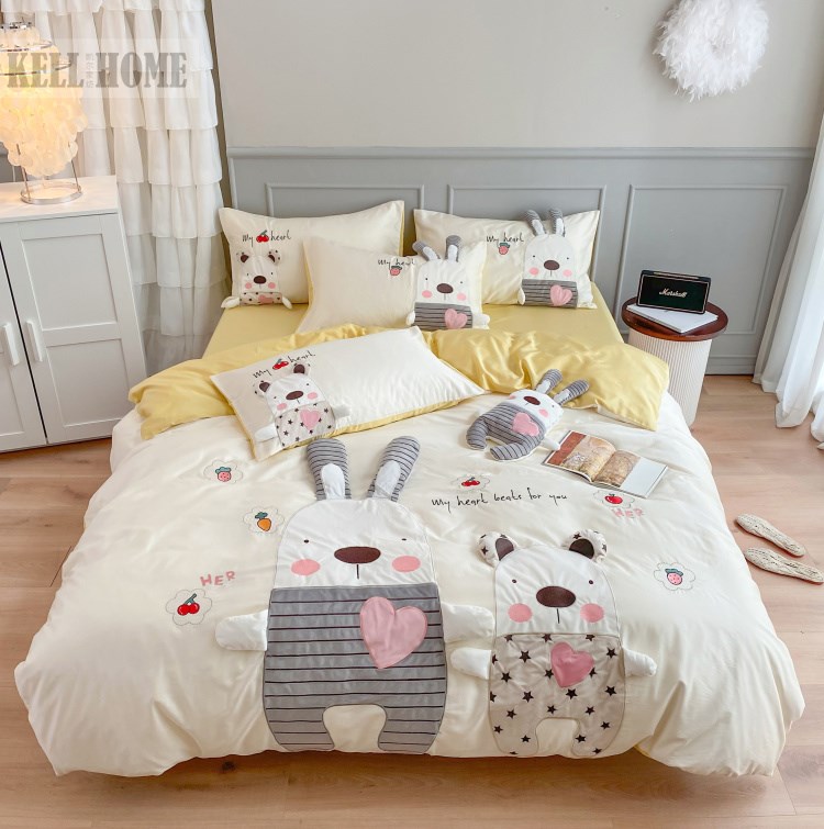 Girl heart 60 long staple cotton four-piece cotton cotton cartoon cute rabbit Z embroidery childrens room bed