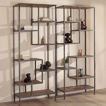 loft solid wood shelf partition Modern simple wrought iron bookshelf Retro entrance display collection storage display rack