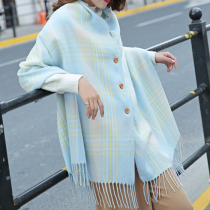  Scarf womens autumn and winter long Korean version with buttons plaid scarf shawl dual-use student thickened warm shawl