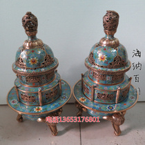 Ancient Play Bronze Ware Jingtai Blue Incense Stove Buddha Bronze Tire Pinch Enamel Color Elephant Pure Copper Smoked Incense Stove Hem