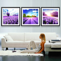 Purple lavender decorative painting combination living room triptych hanging painting Simple sofa wall background mural framed painting