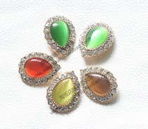 Fashionable water drop shaped red brown green yellow imitation Cats Eye Stone Diamond button coat mink decoration gold button