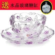 Large rose crystal fruit plate Glass fruit plate Fruit basket bowl bucket two-piece set gift wedding creative European style