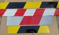 Iron sheet floor isolation with floor Note foot with skirting warning sign red and white yellow black building floor