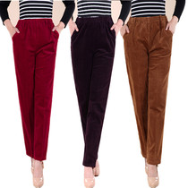 Spring and Autumn models for middle-aged and elderly cotton stretch velvet pants elastic waist high waist size corduroy casual pants trousers