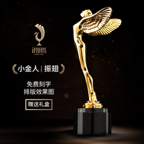 Oscar little Golden Man Trophy custom creative Crystal custom award wings Angel metal trophy production lettering