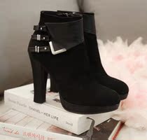 Korea Artisanal custom light-cooked splicing strap buckle waterproof table frosted cow leather collage and ankle short boot