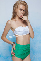 N new white green high waist bikini gathered Europe and the United States export swimsuit hot spring bikini lace-up swimsuit