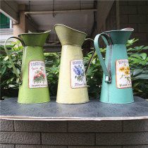 American country kettle flower European style pastoral retro iron rust mottled flower arrangement bucket model room decoration