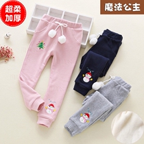 Korean version of the girl plus fleece leggings  Girls pants baby leggings fall winter middle boy thick slacks