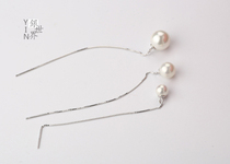 s925 sterling silver white pearl ear line Korean temperament simple long tassel shell beads large pearl drop earrings silver earrings