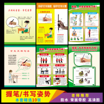 Primary school students standard sitting posture Correct pen holding posture method diagram correction poster wall sticker class classroom layout wall chart