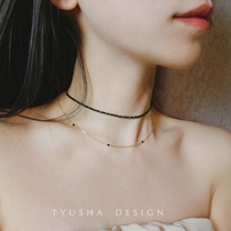 TYUSHA design American imported 14K gold double necklace female Choker short neck chain Choker simple