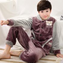 Coral velvet childrens pajamas winter thickened boys cartoon children 12 flannel boys cute 15 years old