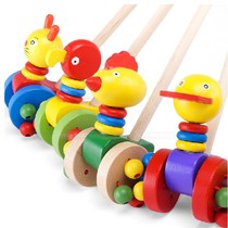 Childrens educational toys new duck car cartoon animal cart Wooden single rod trolley
