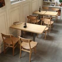 Log cafe Book bar Solid wood Western restaurant Milk tea dessert shop Dining table and chair Fast food snack bar table and chair combination