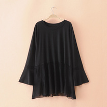 Ancient ancient home Custom big code Female dress Fat MM200 Loose Round Collar Gauze Splicing Lotus Leaf Cuff undershirt head