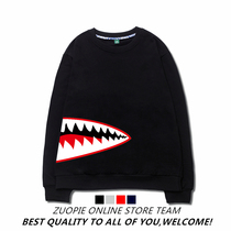 Hong Kong Tide brand spring and autumn Japanese plus velvet round neck sweater men Harajuku funny shark mouth long sleeve couple coat