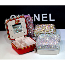 Fashion diamond-set mini jewelry box Small travel portable makeup box Earrings earrings ring storage box