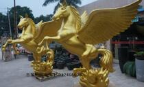 Imitation Copper Sculpture Hotel Welcome Golden Pegasus FRP Sculpture City Theme Pegasus Landscape Sculpture ornaments