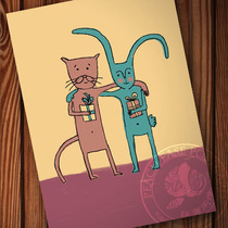 Rabbit and Cat New Year gift illustration illustration card postcard