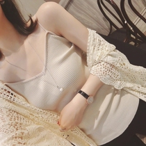 2018 New Women's Spring Dress Korean V-neck Slim Slim Knitted Camisole Backing Shirt Women's chic Jacket