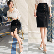 European Court denim skirt female summer bag hip mid skirt spring new fashion sexy split slim high waist denim skirt