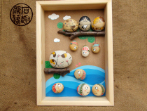 Kitten fishing when fish fall in love with cats cure cute objects ornaments Stone fun tribe original hand-painted stone painting birthday