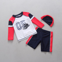  South Koreas new childrens swimsuit Medium and large boys baby split long sleeve sunscreen boxer shorts shark swimsuit three-piece set