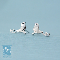Silver time S925 sterling silver earrings thrush bird earrings National style creative temperament earrings female