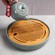 Longquan celadon tea tray household round Chinese Kung Fu tea set Ceramic living room modern simple storage water dry bubble table