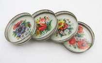 Very exquisite and beautiful flower figure glass tea holder set of 4~Xinjiang collection of old tea sets series