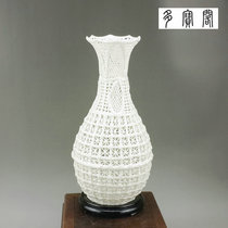 Jingdezhen ceramics are all handmade Dehua white jade porcelain art hollow vase flower insert porcelain imitation bamboo decorative ornaments